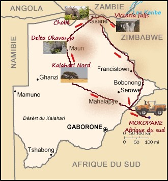 carte msiafricaroadtrip.com de notre parcours au Botswana