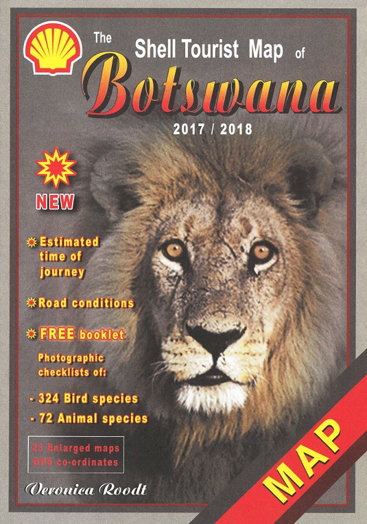 photo de la carte source le site namibiana.de : En ce qui concerne le Botswana, il est indispensable de compléter avec la carte suivante : ( auteur : Roodt Veronica ) The Shell tourist Map of Botswana. Nous l'avons acheté à l'adresse suivante : https://www.namibiana.de