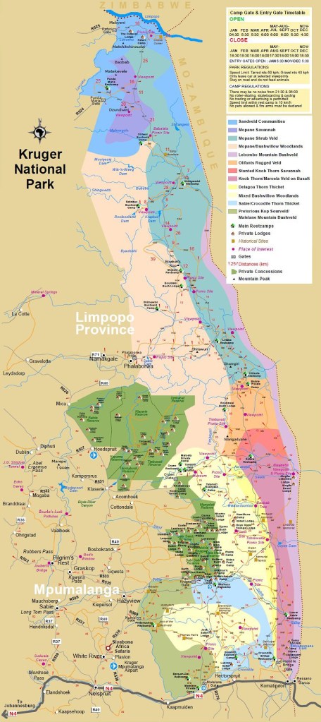 carte du parc national du KRUGER Afrique du Sud