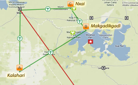 carte du parc Makgadikgadi Botswana