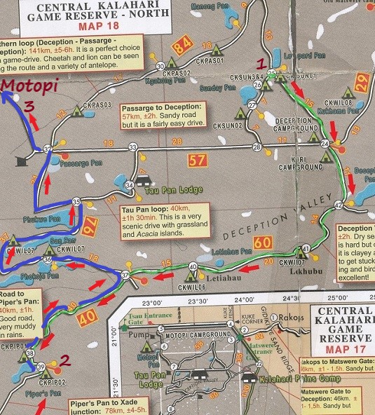 carte shell notre parcours Piper's pan Motopi ckgr botswana