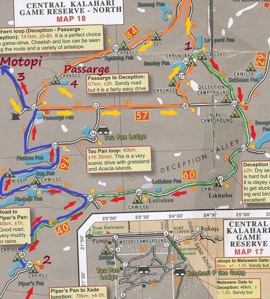 carte shell notre parcours Motopi à Passarge ckgr botswana