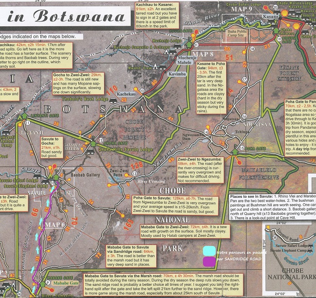 Source : carte Shell notre parcours Maun jusqu'à SAVUTI Botaswana