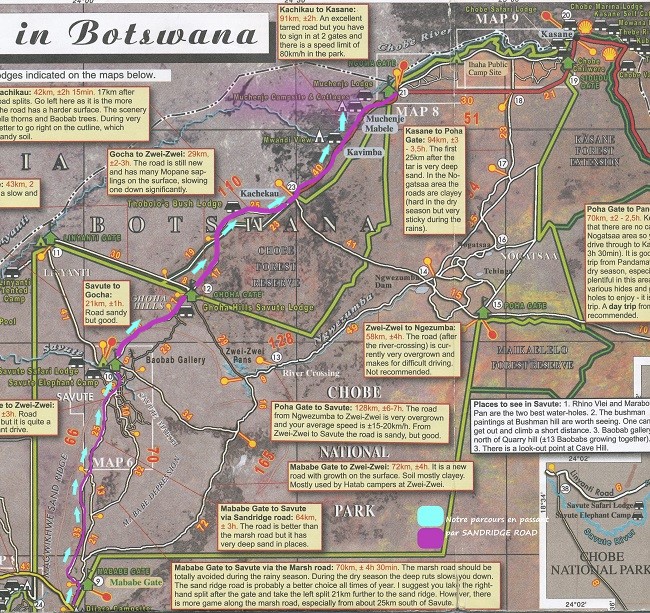 Source : carte Shell parcours savuti Muchenje campsite cottage Botswana